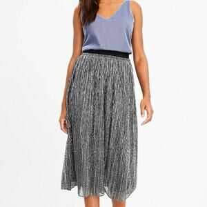 Loft Women’s Velvet Waist Shimmer Crinkle Lurex Metallic Midi Skirt Size Small